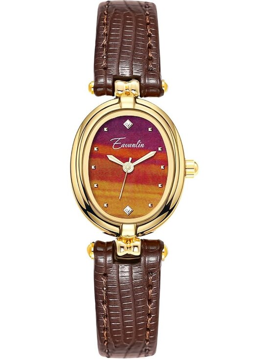 Accessories - Women's Brown Gold Fashion Small Oval Quartz Leather Band Minimalist Wrist Watch